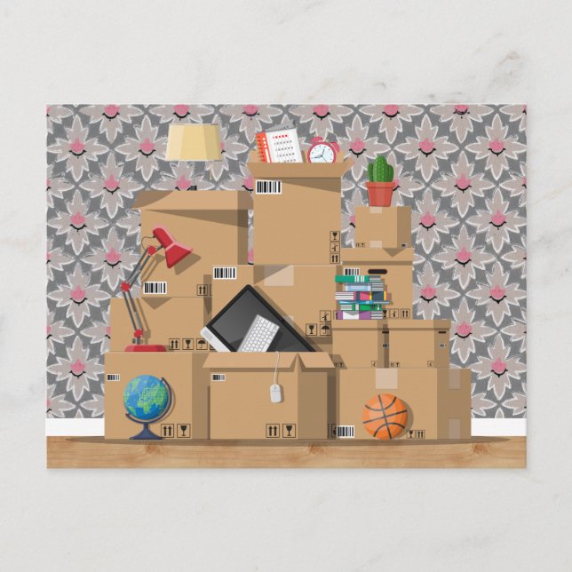Anuncio de dirección de casa nueva cajas de mudanz (Anverso)