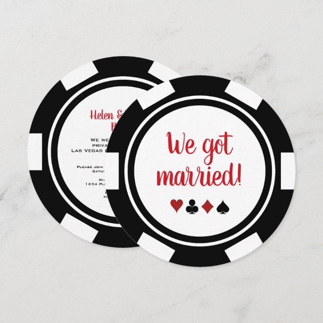 Anuncio de Elopement de Boda de póquer blanco negr (Anverso / Reverso)