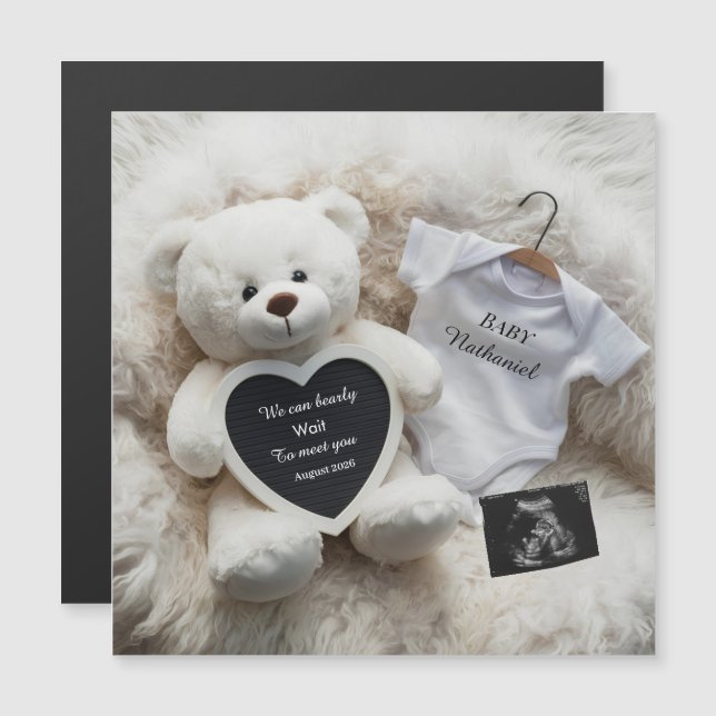 Anuncio de embarazo blanco minimalista neutral (Anverso/Reverso)