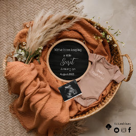Anuncio de embarazo con cesta boho neutral de pamp