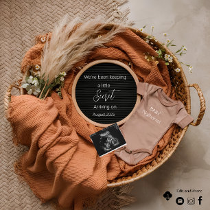 Anuncio de embarazo con cesta boho neutral de pamp