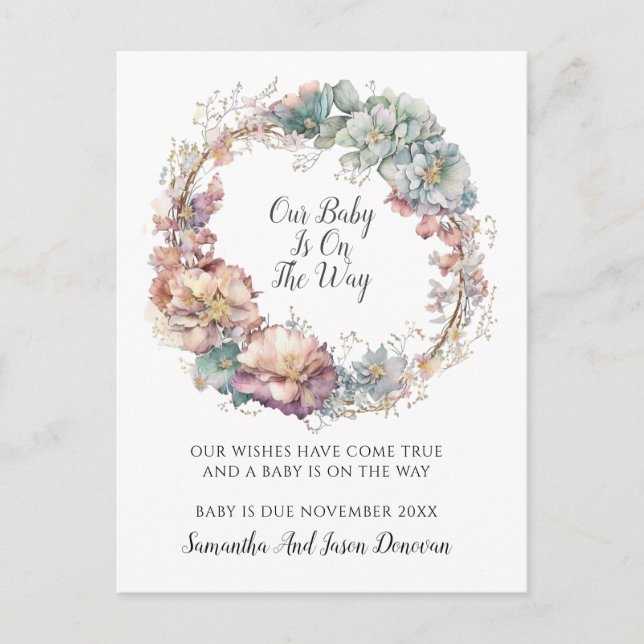 Anuncio de Embarazo con Marco Floral Elegante (Anverso)