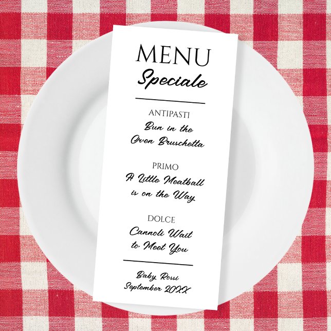 Anuncio de Embarazo con Menú Italiano Restaurante (Italian Menu Pregnancy Announcement Restaurant)