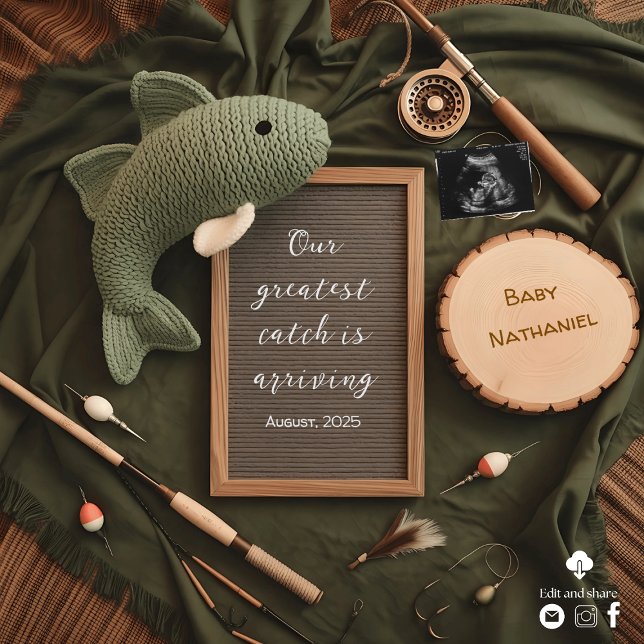 Anuncio de embarazo con tema de pesca rústica (Subido por el creador)