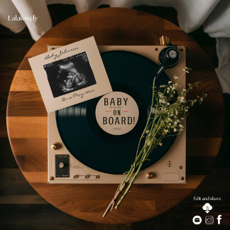 Anuncio de Embarazo con Tocadiscos de Vinilo Antig