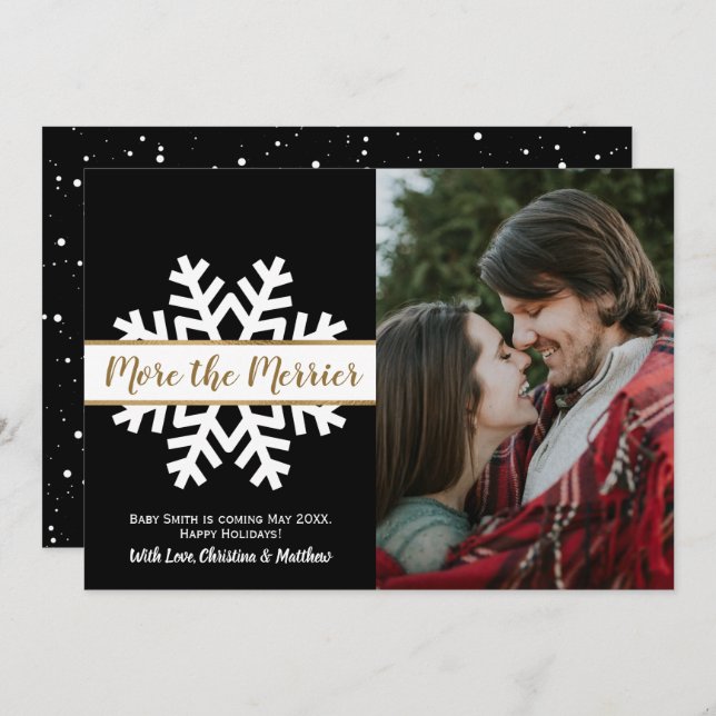 Anuncio de Embarazo de Navidad en Foto en Blanco y (Anverso / Reverso)