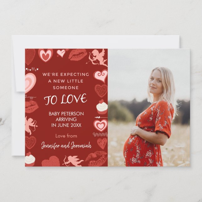 Anuncio de embarazo día de San Valentín corazones  (Anverso)