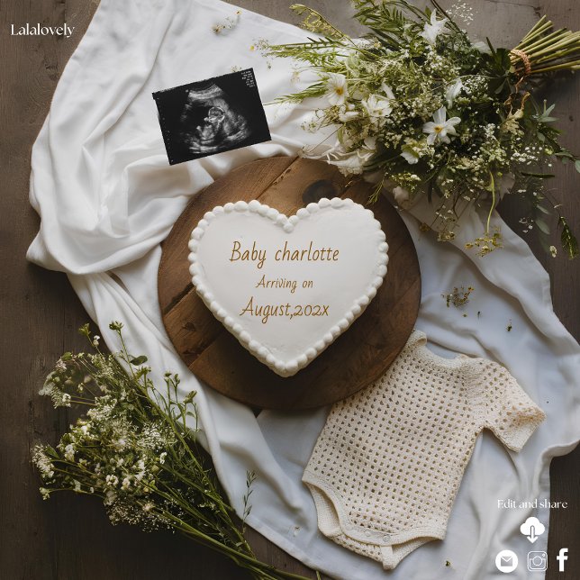 Anuncio de embarazo digital rústico editable  (Subido por el creador)