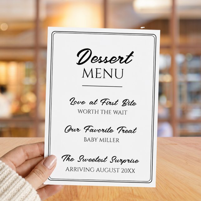 Anuncio de embarazo divertido y lindo en el menú d (Dessert Menu Cute Fun Pregnancy Announcement)