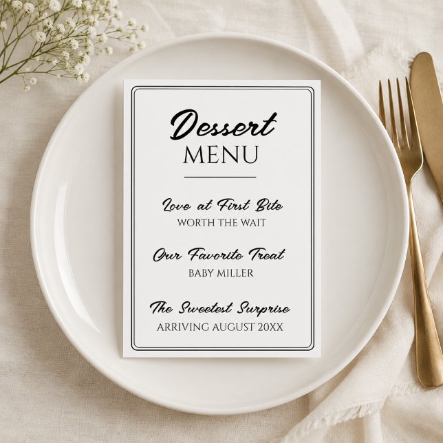 Anuncio de embarazo lindo menú de postres (Dessert Menu Cute Pregnancy Announcement)