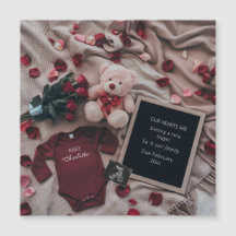 Anuncio de Embarazo Romántico con Rosas y Osito