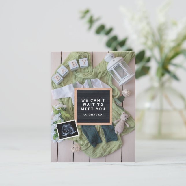 Anuncio de embarazo tarjeta de bienvenida al bebé, (Anverso de pie)