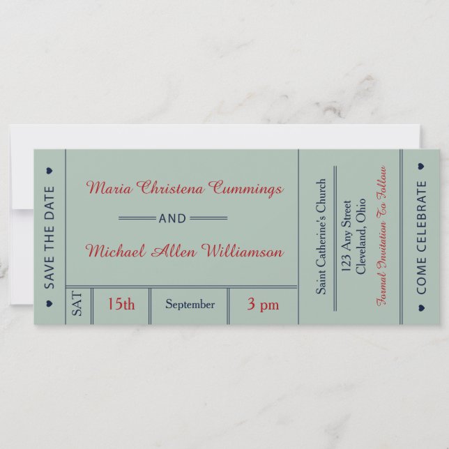Anuncio de Entrada de Boda Retro para Guardar la F (Anverso)