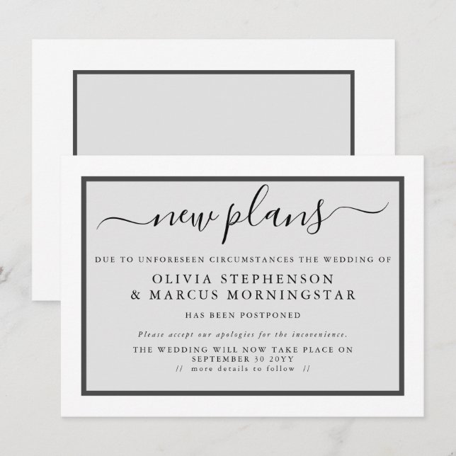 Anuncio de Evento Pospuesto con Nuevos Planes Mode (Anverso / Reverso)