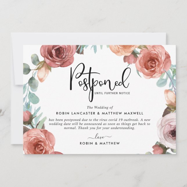 Anuncio de evento pospuesto, tarjeta Blush Peach (Anverso)