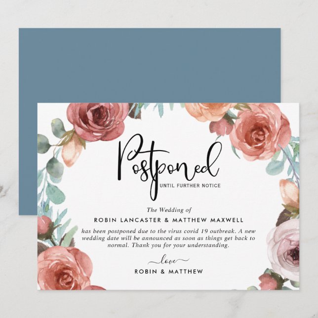 Anuncio de evento pospuesto Tarjeta Dusty Blue Pea (Anverso / Reverso)