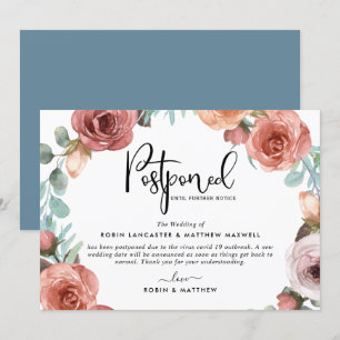Anuncio de evento pospuesto tarjeta dusty blue pea