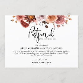 Anuncio de evento pospuesto, tarjeta tono borgoña