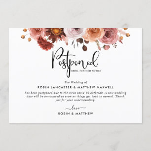 Anuncio de evento pospuesto, tarjeta tono borgoña