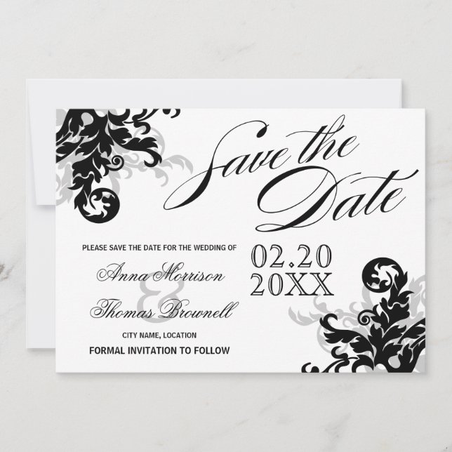 Anuncio de Fecha de Black and Silver Flourish Save (Anverso)
