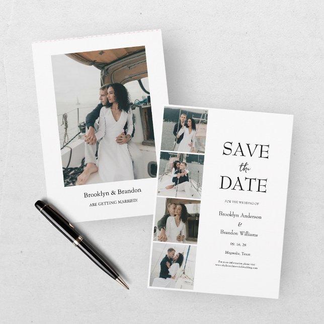 Anuncio de fecha de boda con cinco fotos modernas (Subido por el creador)