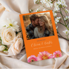 Anuncio de Fecha de Boda con Foto Floral Naranja R