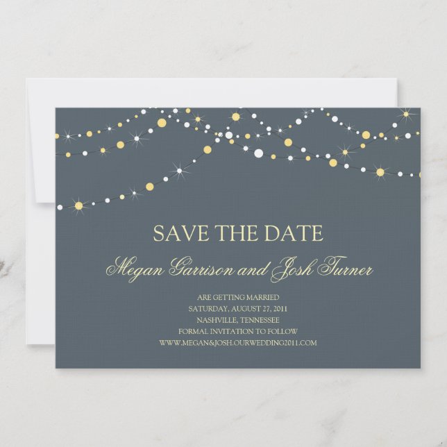 Anuncio de fecha de boda con luces de cadena (Anverso)