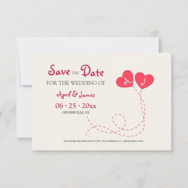 Anuncio de fecha de boda de dos corazones (Anverso)