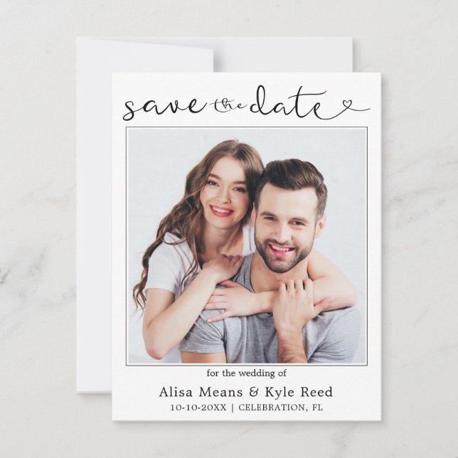Anuncio de fecha de bodas con foto de pareja en do (Anverso)
