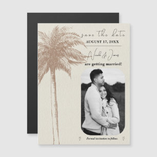 Anuncio de fecha de bodas de palma marrón vintage 