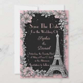 Anuncio de fecha de bodas Vintage Parisino Rosa Be