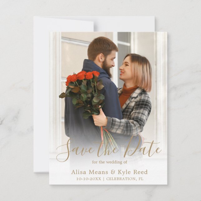 Anuncio de fecha de guardado de foto de pareja (Anverso)