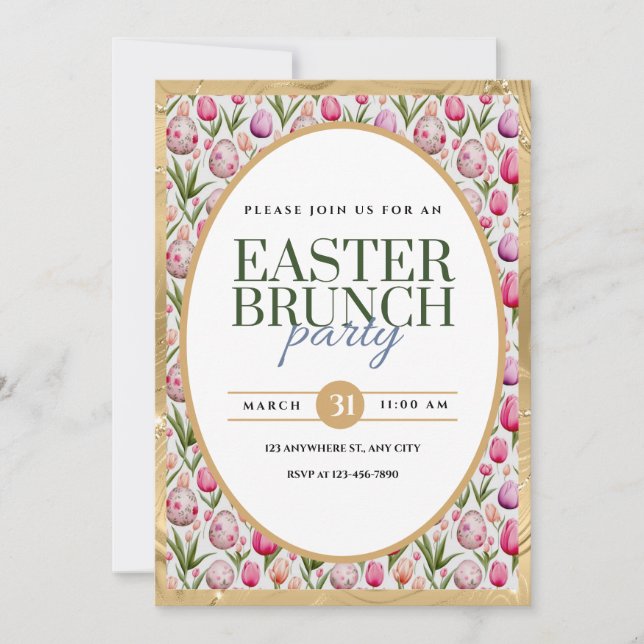 Anuncio de fiesta de brunch de Pascua floral y hue (Anverso)