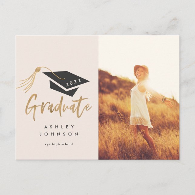 Anuncio de Foto con Hoja de Oro de Gorro de Gradua (Anverso)