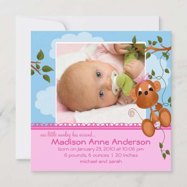 Anuncio de foto de bebé niña monito (Anverso)