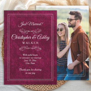 Anuncio de Foto de Boda de Terciopelo Burgundy Ele