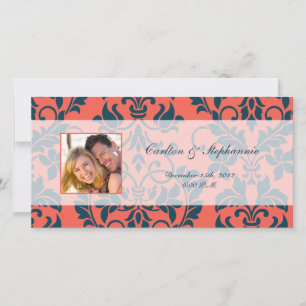 Anuncio de foto de boda en damasco azul marino y c