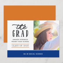 Anuncio de foto de graduación azul y naranja