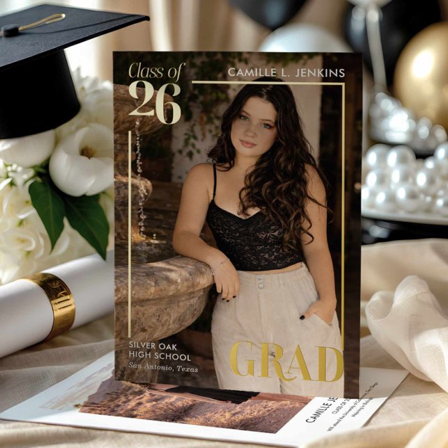 Anuncio de foto de graduación con lámina de oro mo (Gold Foil Grad Photo Announcement Card)