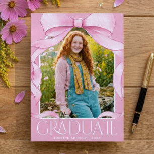 Anuncio de foto de graduación con lazo rosa de mod