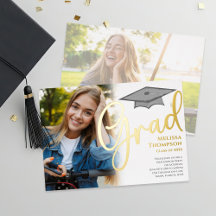 Anuncio de foto de graduación con letra dorada ele