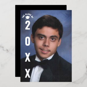 Anuncio de foto de graduación en plata real con ho