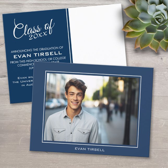 Anuncio de Foto de Graduación Moderna - Azul Marin (Custom Graduation Announcement)