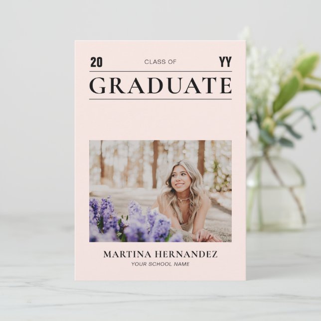 Anuncio de foto de graduación rosa moderno simple (Anverso de pie)