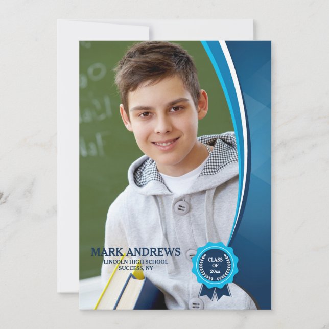 Anuncio de foto de graduado con cinta azul (Anverso)