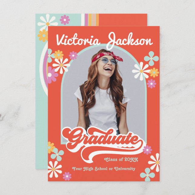 Anuncio de foto de graduado hippie retro (Anverso / Reverso)