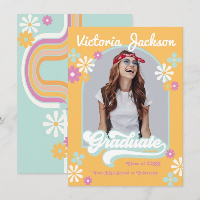 Anuncio de foto de graduado hippie retro (Anverso / Reverso)