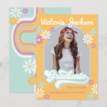 Anuncio de foto de graduado hippie retro