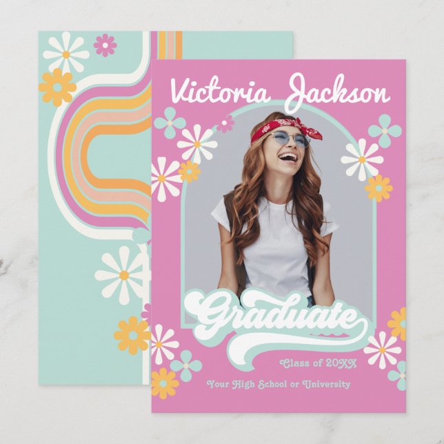 Anuncio de foto de graduado hippie retro (Anverso / Reverso)