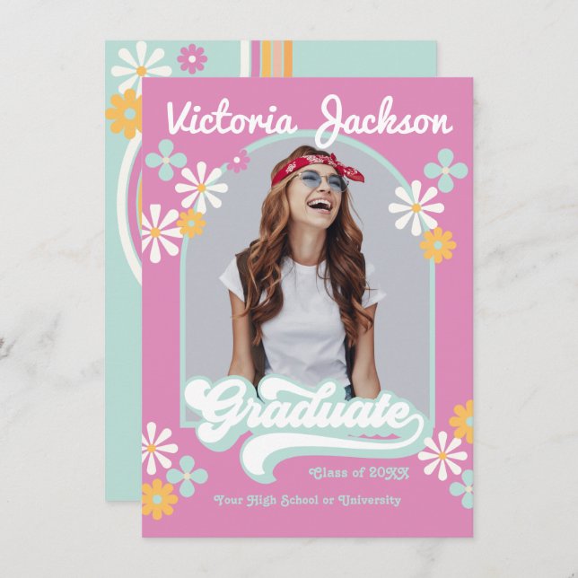 Anuncio de foto de graduado retro hippie (Anverso / Reverso)